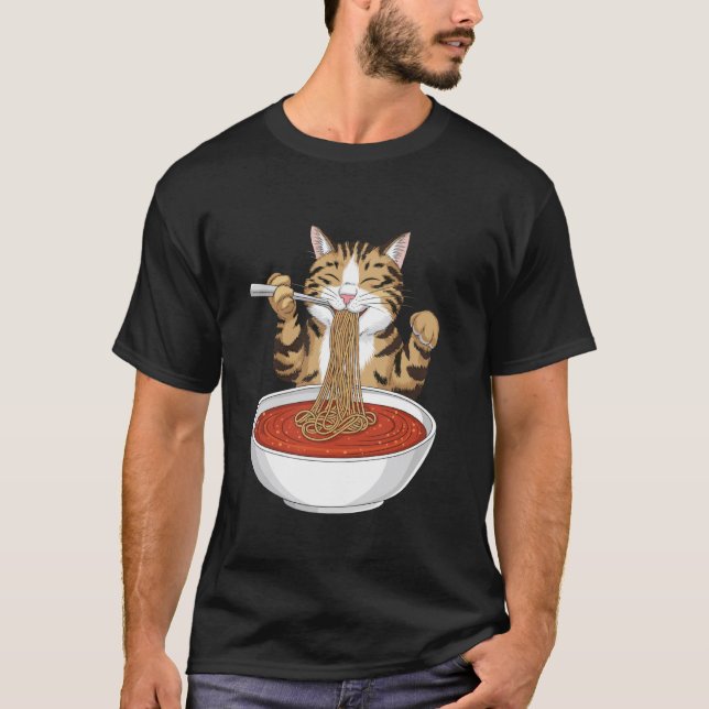 T-shirt Mème de chat drôle mangeant des spaghetti (Devant)