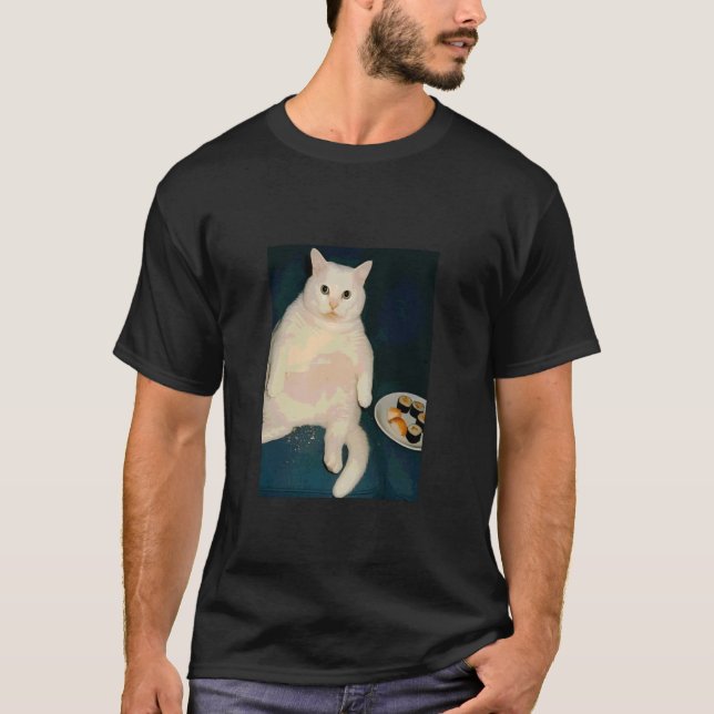 T-shirt Mème de chat drôle mangeant du sushi (Devant)