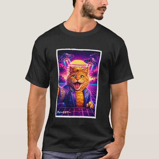 T-shirt Mème de chat drôle Rétro Synthwave 80s Graphique U (Devant)