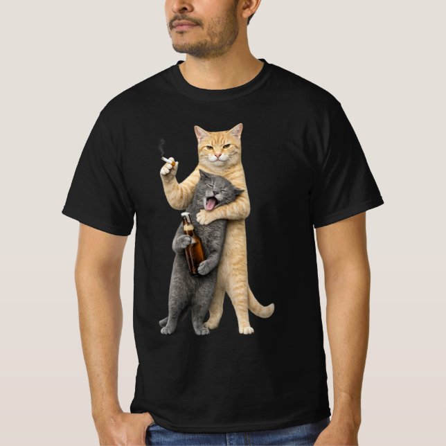 T-shirt Mème de chat drôle stupide cool — Chat qui fume et (Devant)