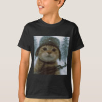Mème de chat farfelu en tenue de soldat avec un pi