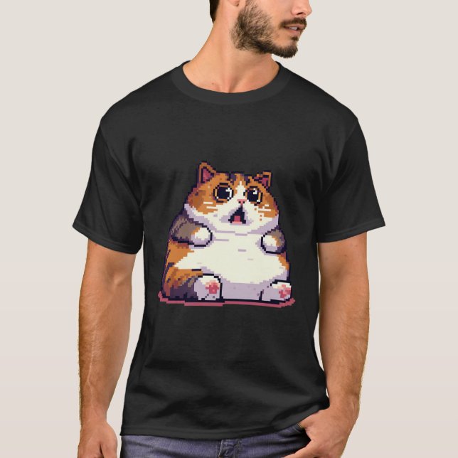 T-shirt Mème de chat gras orange choqué pixel art (Devant)