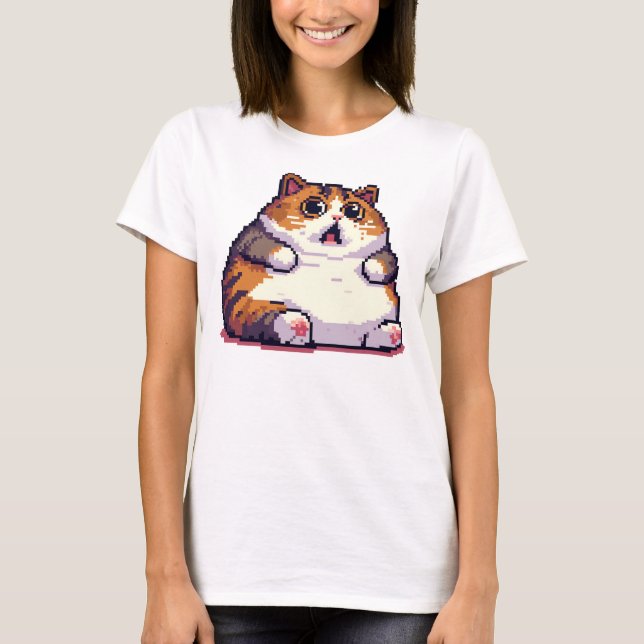 T-shirt Mème de chat gras orange choqué pixel art (Devant)