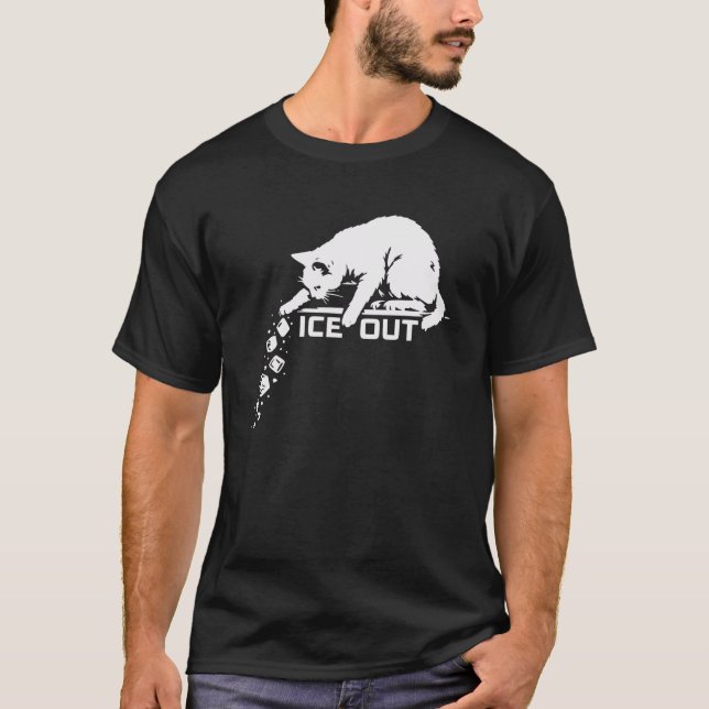 T-shirt Mème de chat ICE Out poussant des glaçons (Devant)