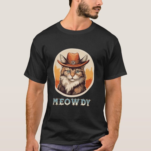T-shirt Mème de chat Meowdy Mashup drôle entre Meow Howdy  (Devant)