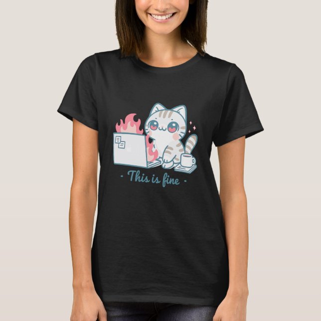 T-shirt Mème de chat mignon Chaos de bureau Humour Burnout (Devant)