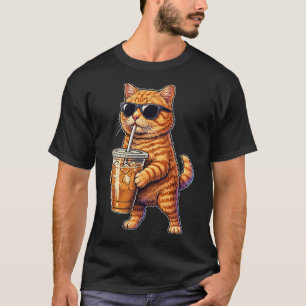 T-shirt Mème de chat mignon drôle buvant un café glacé