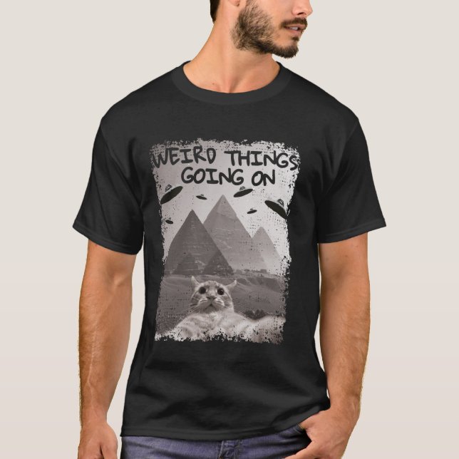 T-shirt Mème de chat OVNI - Drôle de selfie de chat avec d (Devant)