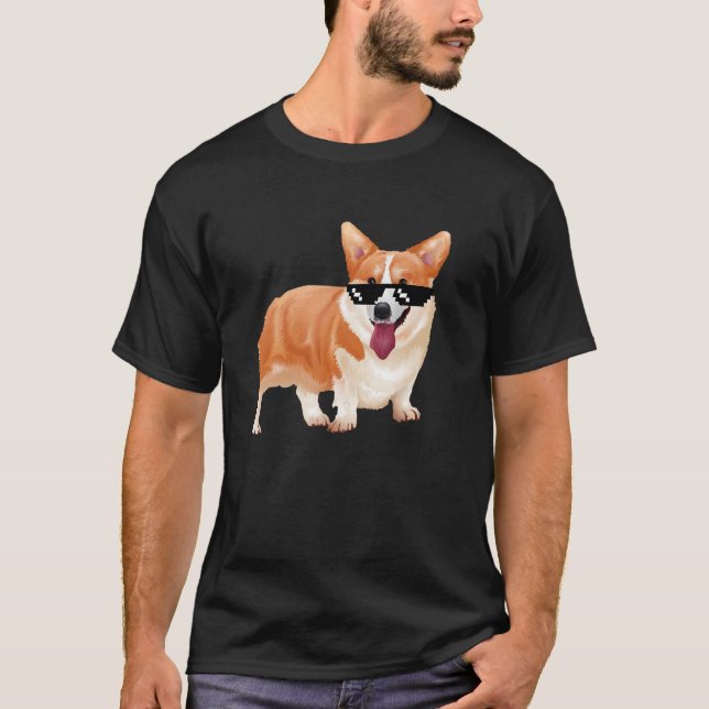 T-shirt Mème de chien corgi avec des lunettes (Devant)