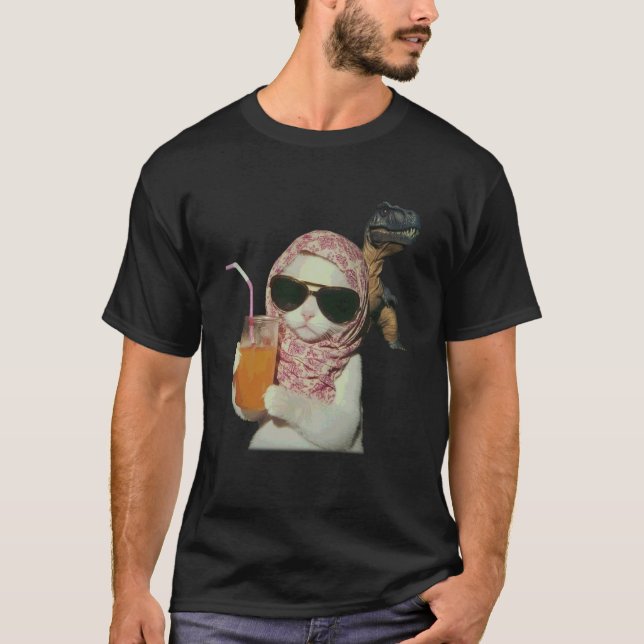 T-shirt Mème de dinosaure de chat cool drôle hommes femmes (Devant)