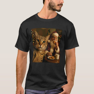T-shirt Mème de Noël de chat drôle avec le Père Noël selfi