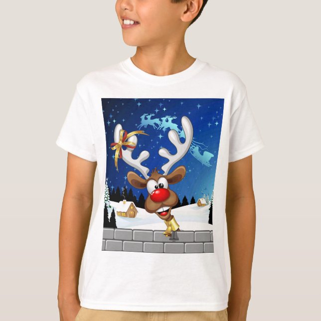 T-shirt Mème de Noël drôle de renne qui regarde par-dessus (Devant)