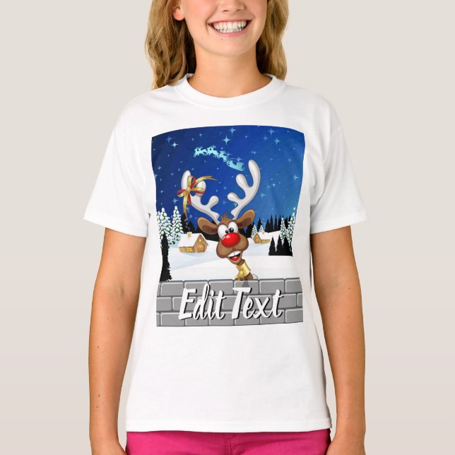 T-shirt Mème de Noël drôle de renne qui regarde par-dessus (Devant)