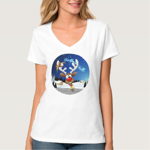 T-shirt Mème de Noël drôle de renne qui regarde par-dessus