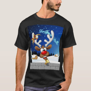 T-shirt Mème de Noël drôle de renne qui regarde par-dessus