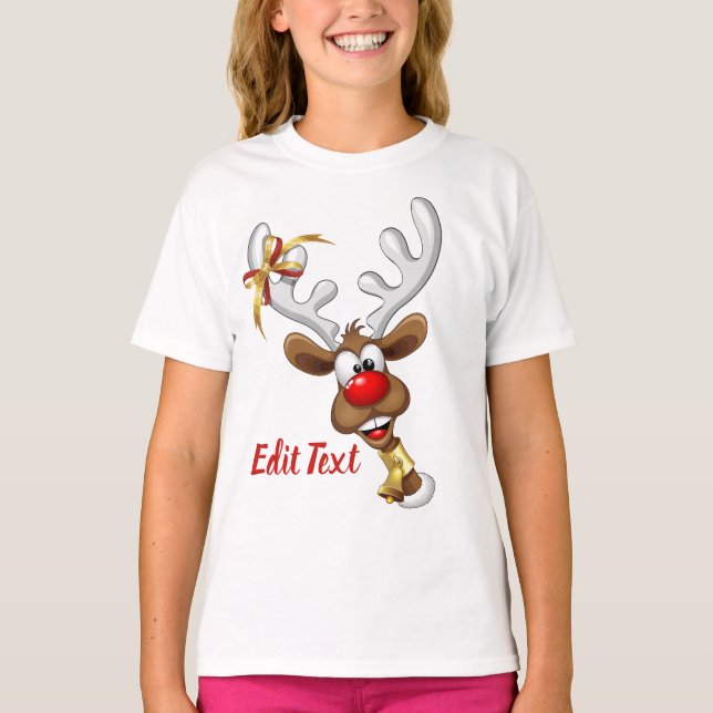 T-shirt Mème de Noël drôle de renne qui regarde par-dessus (Devant)