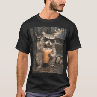 T-shirt Mème de Raton laveur buvant du café glacé Drôle d'