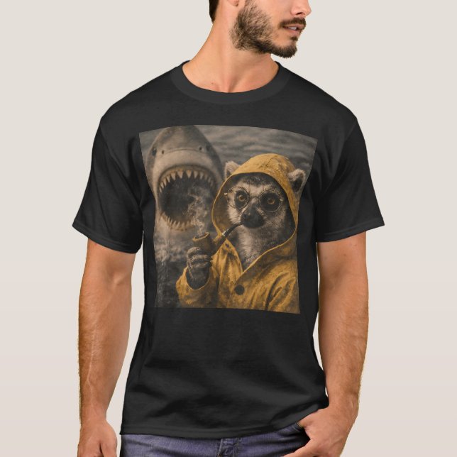 T-shirt Mème de Requin Attaquant Lémurien Drôle Fumant la  (Devant)