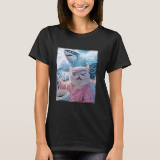 T-shirt Mème de requin de chat drôle selfie chat sur un ba