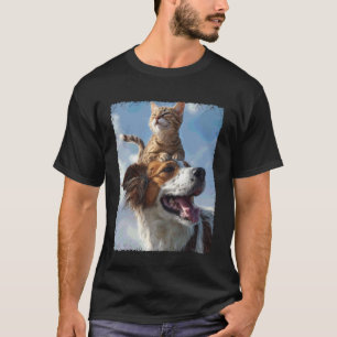 T-shirt Mème drôle J'adore les chats J'adore les chiens Bi