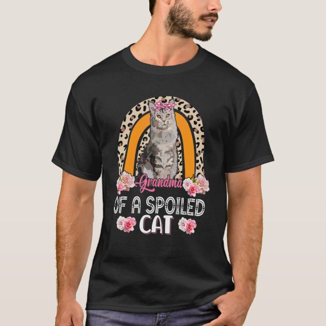 T-shirt Mémé d'un chat gâté Fleurs mignonnes Léopard Pluie (Devant)