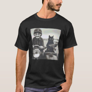 T-shirt Mémé et son chat armé à moto vintage
