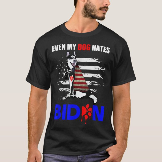 T-shirt Même mon chien déteste Biden USA Drapeau Husky (Devant)