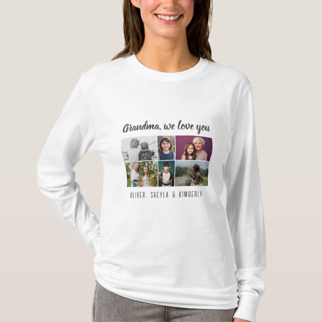 T-shirt Mémé nous t'aimons Petits-enfants 6 Collage de pho (Devant)