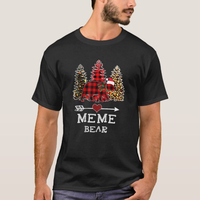 T-shirt Mème Ours Arbre de Noël Léopard Rouge Buffalo Fami (Devant)