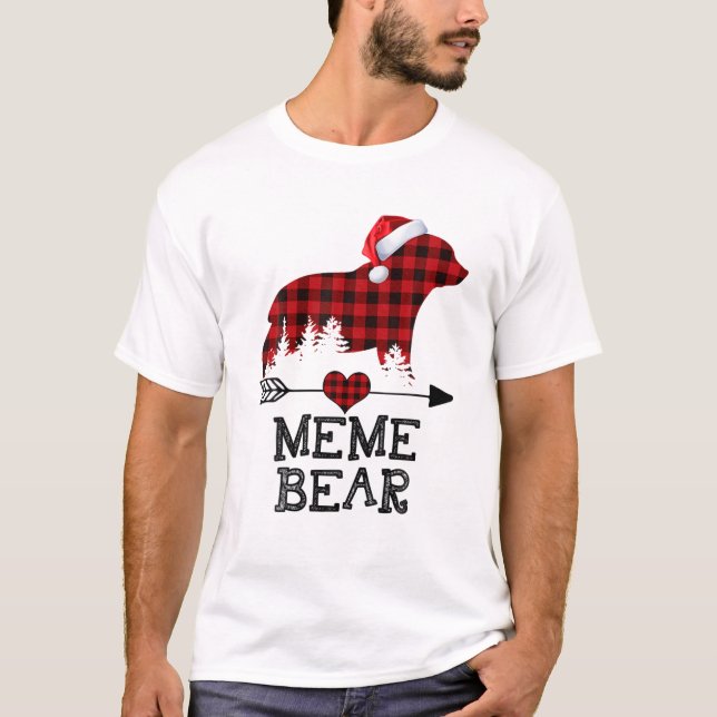 T-shirt Mème Ours Pajama de Noël Rouge Plaid Buffalo Famil (Devant)