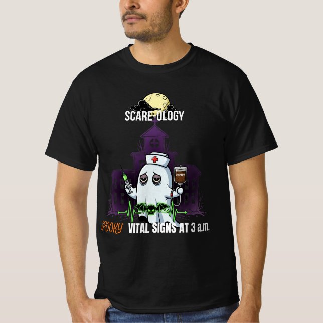 T-shirt Mème Scare-ology Infirmière Éffrayante Ghost Dark  (Devant)