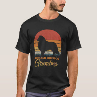 T-shirt Mémé Shetland Sheepdog Coucher de Soleil Rétro Vin