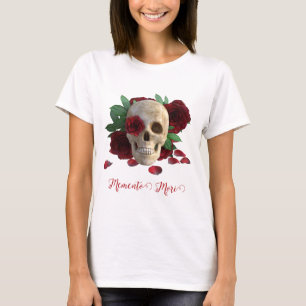 T-shirt Memento Mori. Crâne aux roses rouges