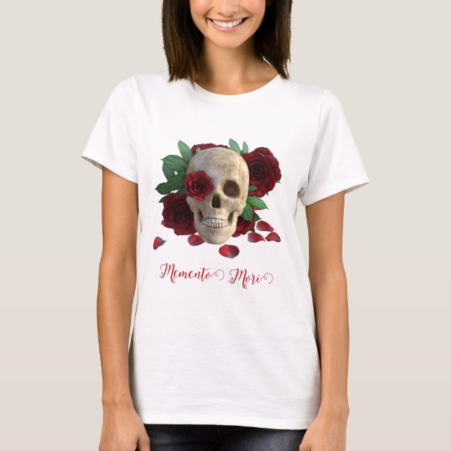 T-shirt Memento Mori. Crâne aux roses rouges (Devant)