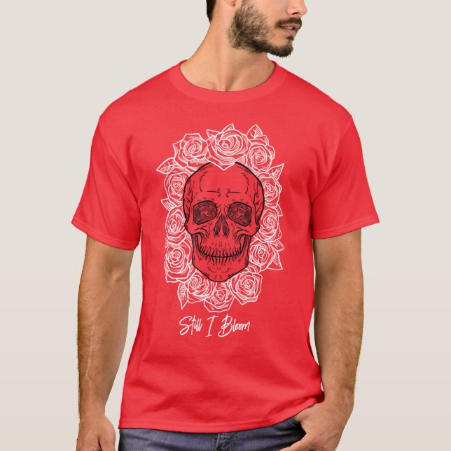 T-shirt Memento Mori ! Crâne et Roses, main tirée (Devant)