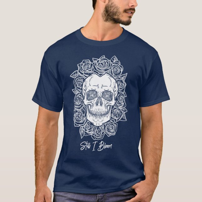 T-shirt Memento Mori ! Crâne et Roses, main tirée (Devant)
