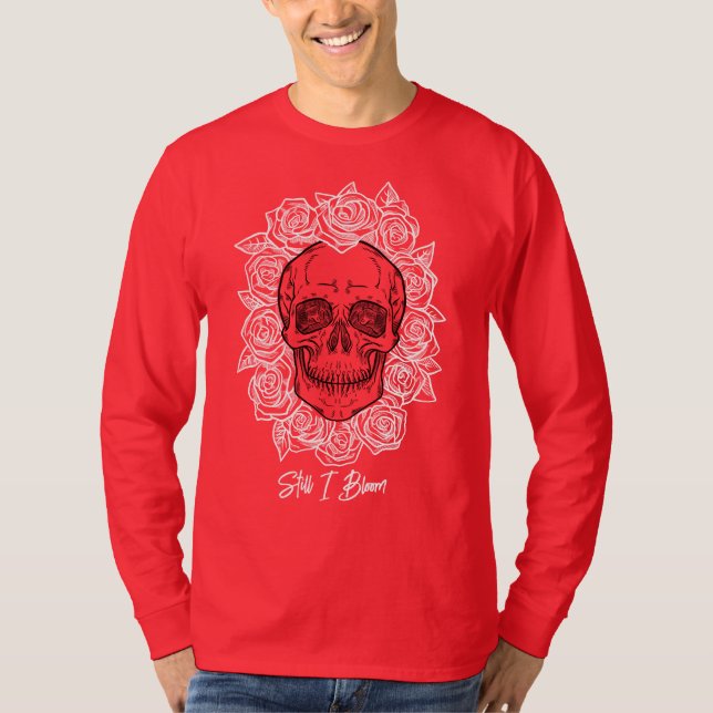 T-shirt Memento Mori ! Crâne et Roses, main tirée (Devant)