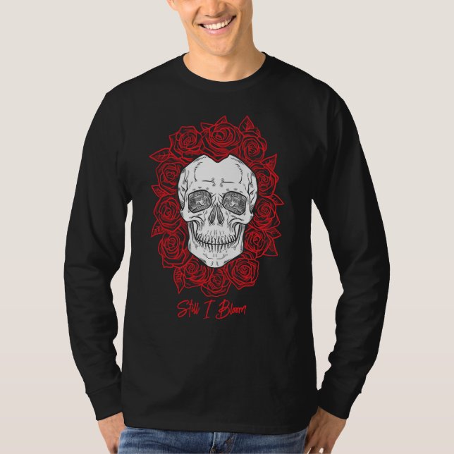 T-shirt Memento Mori ! Crâne et Roses, main tirée (Devant)