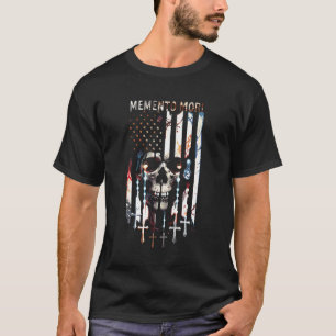 T-shirt Memento Mori Rosaire Catholique Crâne Drapeau Amér