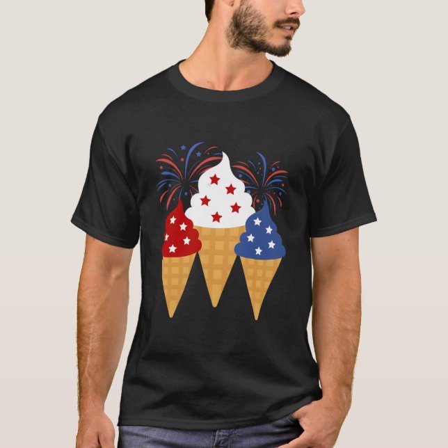 T-shirt Memorial Day 4Th Of July Patriotic Ice Cream Cones (Devant)