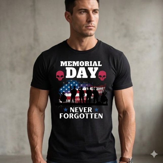 T-shirt Memorial Day Never Forgotten, US Flag Military (Honor the fallen with this bold "Never Forgotten" Memorial Day tee. A true patriot's essential.)