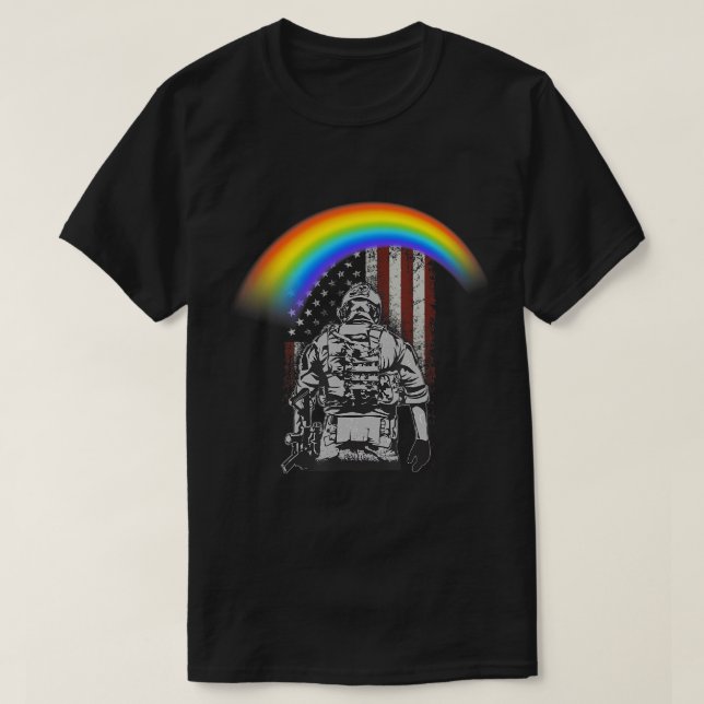 T-shirt Memorial Day Rainbow American Flag (Design devant)