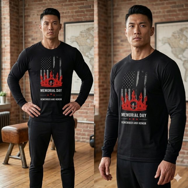 T-shirt Memorial Day Remember and Honor US Flag Patriotic  (Bold Remember and Honor graphic tee, perfect for meaningful Memorial Day events.)