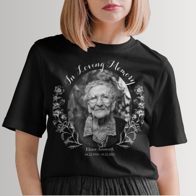 T-shirt Mémorial Floral en mémoire d'amour photo noir (Memorial Floral In Loving Memory Photo Black T-Shirt)