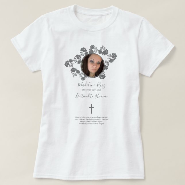 T-shirt Memorial Funeral Cross Photo Floral Motif (Design devant)