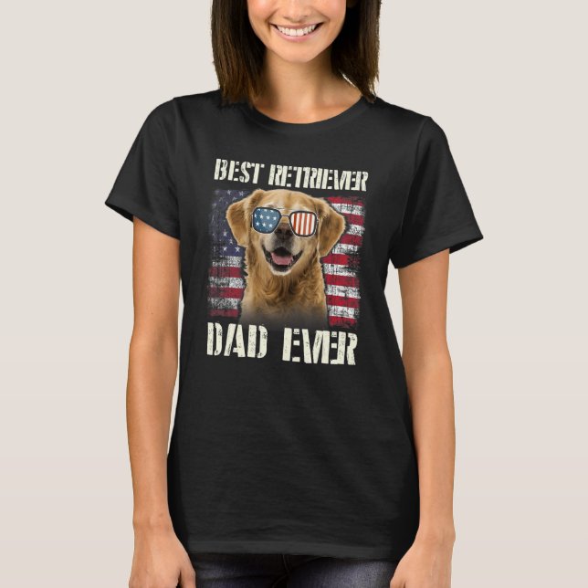 T-shirt Men Best Retriever Sunglasses Dad Ever American Fl (Devant)