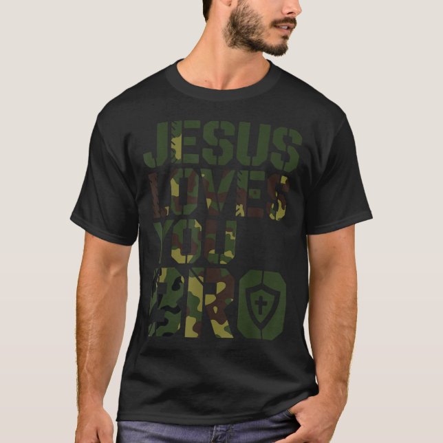 T-shirt Men Jesus Loves You Bro Funny Christian Boy Godson (Devant)
