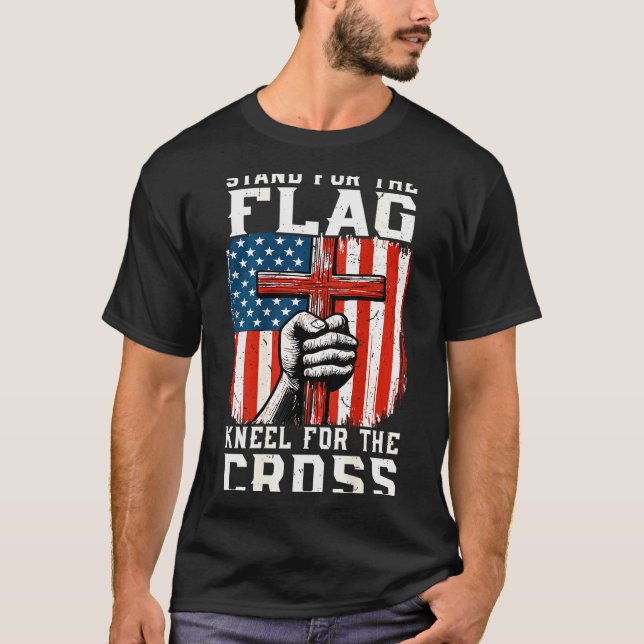 T-shirt Men Stand For Flag Kneel The Cross Christian Patri (Devant)