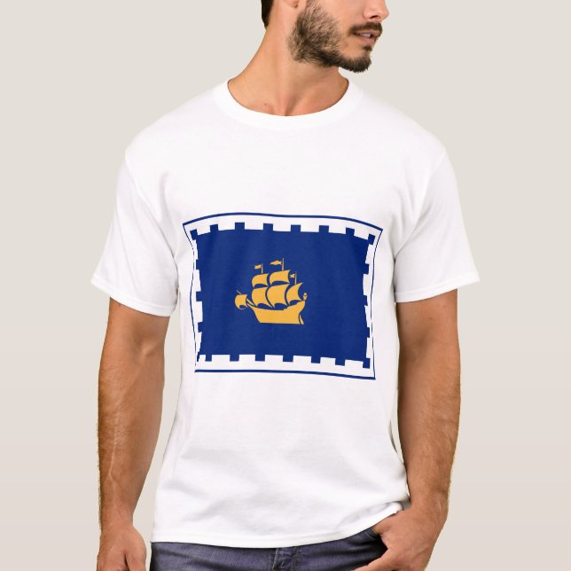 T-shirt Men T Shirt with Flag of Quebec City, Canada (Devant)