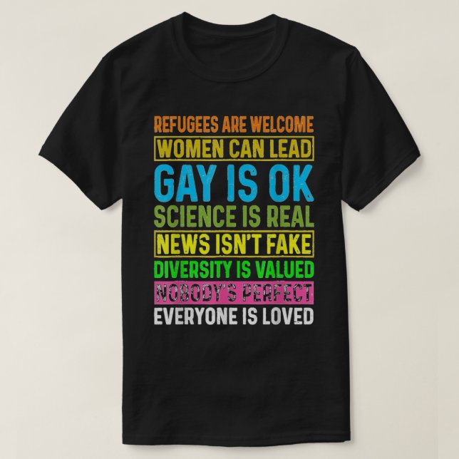 T-shirt Men Women Refugees Are Welcome Women Can Lead Gay  (Design devant)